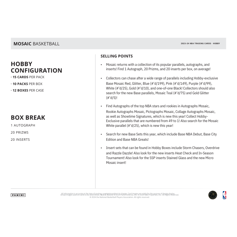 2023/24 Panini Mosaic Basketball Hobby Box