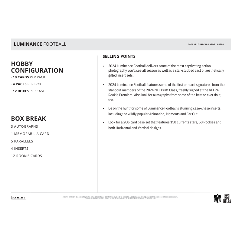 2024 Panini Luminance Football Hobby 12 Box Case