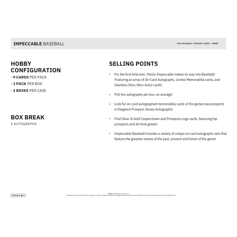 2024 Panini Impeccable Baseball Hobby 3 Box Case