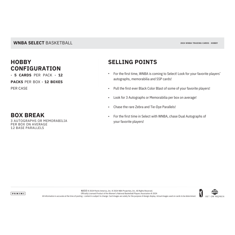 2024 Panini Select WNBA Basketball Hobby 12 Box Case