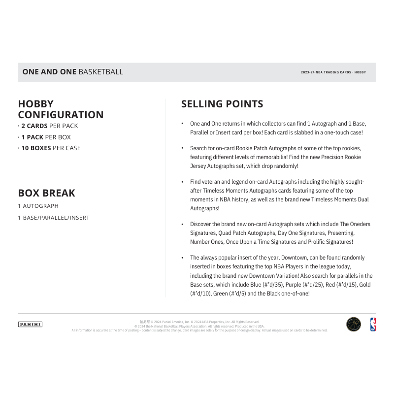 2023/24 Panini One & One Basketball Hobby Box