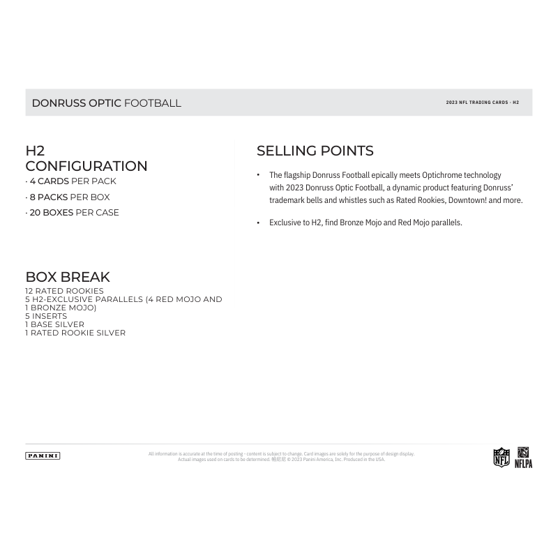 2023 Panini Donruss Optic Football H2 Hybrid 20 Box Case
