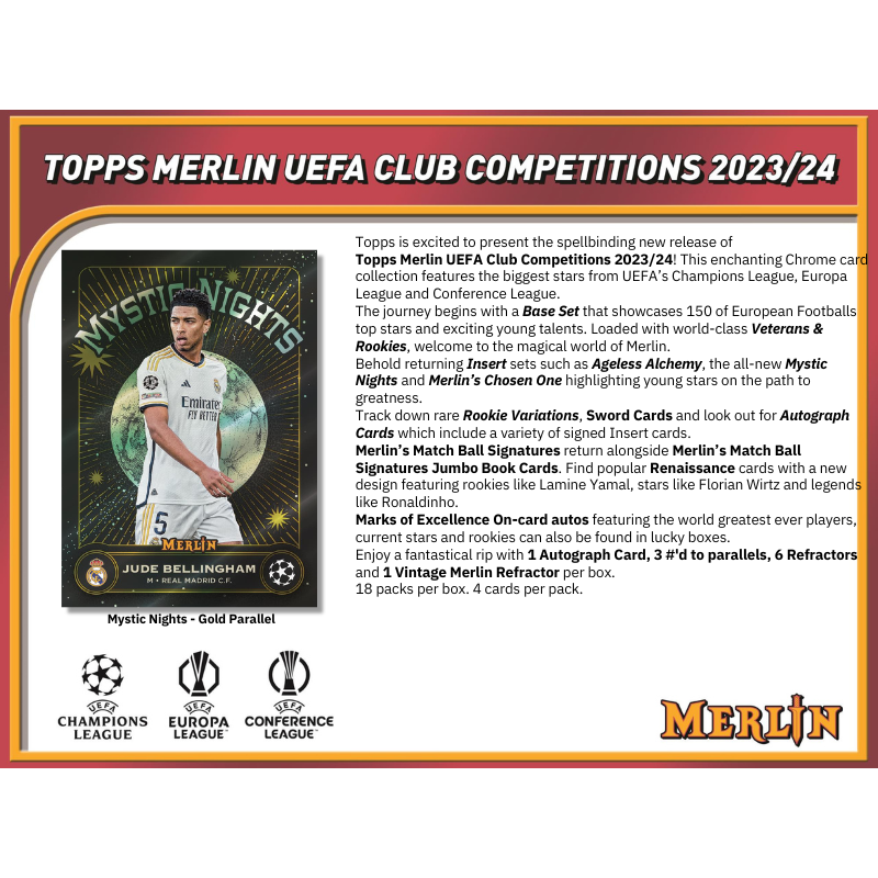2023/24 Topps UEFA Club Competitions Merlin Chrome Soccer Hobby 12 Box Case